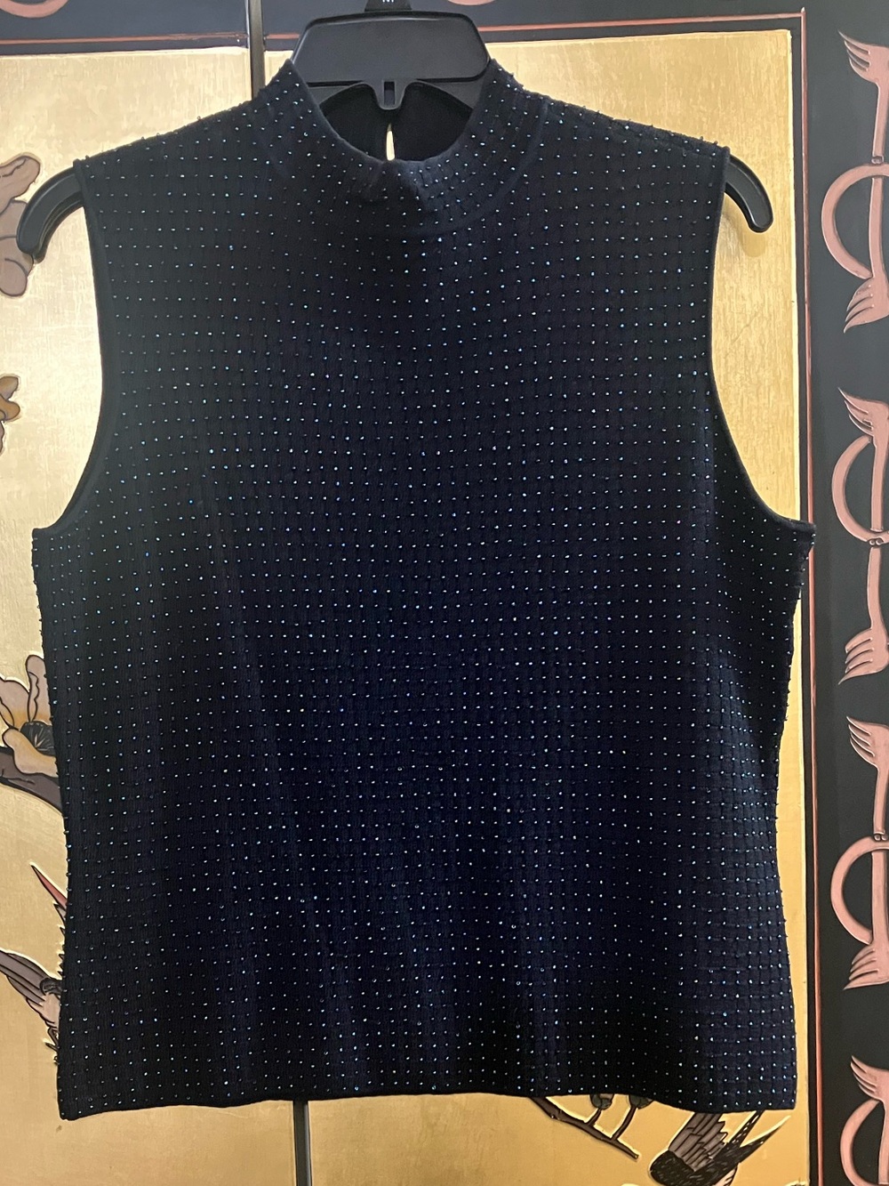 Liz Claiborne Collection Black Beaded Silk Blend Knit Top